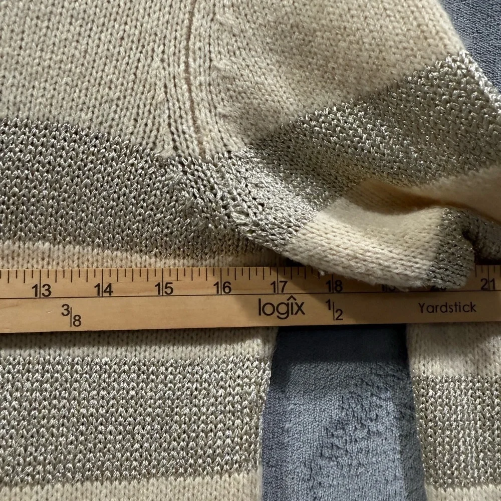 Tory Burch Beige Metallic Striped Long Sleeve  Wool Camel Blend Sweater Size M